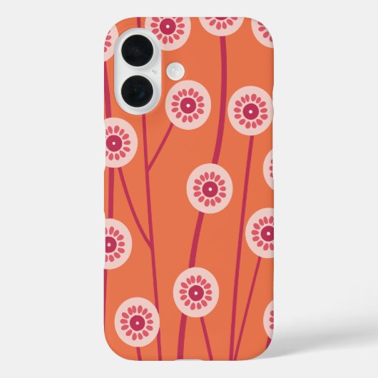 ピンクのレトロ花オレンジ色の背景 Case-Mate iPhoneケース (裏面)