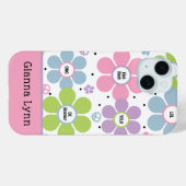 ピンクのレトロ風フラワーパワーモノグラム Case-Mate iPhoneケース (裏面 (横))