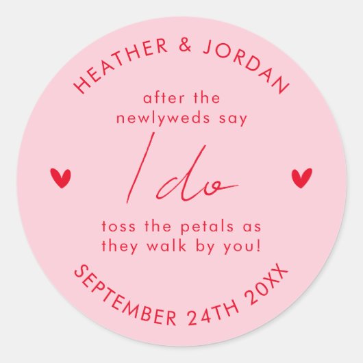ピンクのレトロ70s結婚が私の紙吹雪の好意 ラウンドシール (正面)