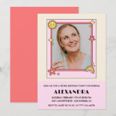 ピンクのレトロ70s Groovy写真54th birthday 招待状 (正面/裏面)