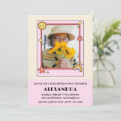 ピンクのレトロ70s Groovy Photo 98th birthday 招待状 (スタンド正面)