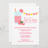 ピンクのレモネードの一口はパーティの招待状を見、 招待状 (正面/裏面)