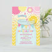ピンクのレモネードの招待状の日光の最初誕生日 招待状 (スタンド正面)