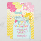 ピンクのレモネードの招待状の日光の最初誕生日 招待状 (正面/裏面)