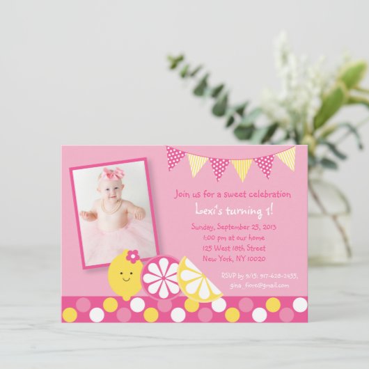 ピンクのレモネードの第1誕生日 招待状 (スタンド正面)