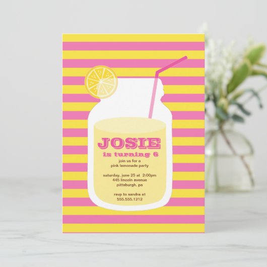 ピンクのレモネードの誕生日のパーティの招待状 招待状 (スタンド正面)