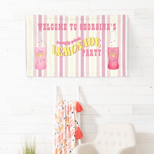 、ピンクのレモネードの誕生日縞で飾ります 横断幕 (インサイチュ)