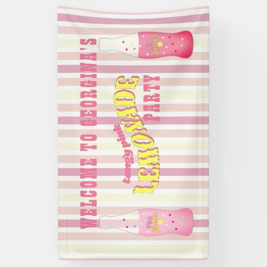 、ピンクのレモネードの誕生日縞で飾ります 横断幕 (縦)