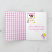 ピンクのレモネードスタンドの誕生日茶色の髪の女の子 サンキューカード (内部)