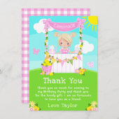 ピンクのレモネードスタンドの誕生日金髪の女の子 サンキューカード (正面/裏面)