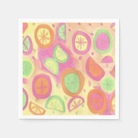 ピンクのレモネードパターン スタンダードカクテルナプキン (正面)