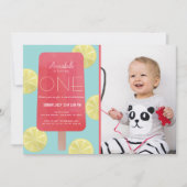 ピンクのレモネードポプシクルガールフォト1st誕生日 招待状 (正面)