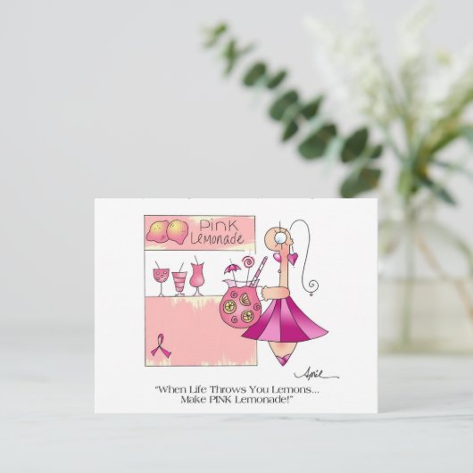 ピンクのレモネード乳癌はがき ポストカード (スタンド正面)