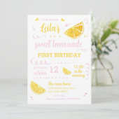 ピンクのレモネード夏の最初の誕生日パーティダウンロード 招待状 (スタンド正面)