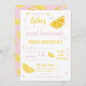 ピンクのレモネード夏の最初の誕生日パーティダウンロード 招待状 (正面/裏面)
