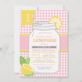 ピンクのレモネード立場の最初誕生会 招待状 (正面)