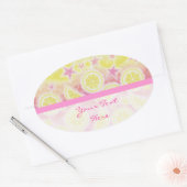 ピンクのレモネード「あなたのテキスト」ステッカー楕円ストライプ 楕円形シール (封筒)