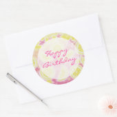 ピンクのレモネード「ハッピーバースデー」のシールの周り ラウンドシール (封筒)