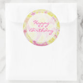 ピンクのレモネード「ハッピーバースデー」のシールの周り ラウンドシール (バッグ)