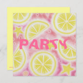 ピンクのレモネード「レモン」パーティの招待状の正方形 招待状 (正面/裏面)