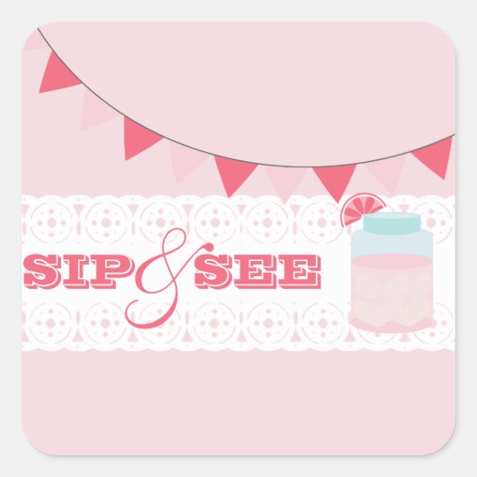 ピンクのレモネードSipとステッカーを参照 スクエアシール (正面)