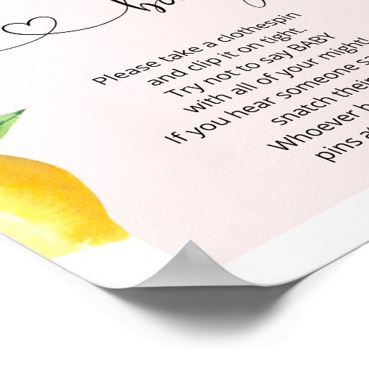 ピンクのレモンは、ベビーガビシャワーゲームポスターと言わない ポスター (角)