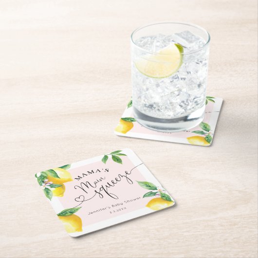 ピンクのレモンママのメイン絞りベビーシャワーナプキン スクエアペーパーコースター (インサイチュ)