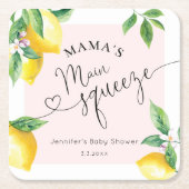 ピンクのレモンママのメイン絞りベビーシャワーナプキン スクエアペーパーコースター (正面)