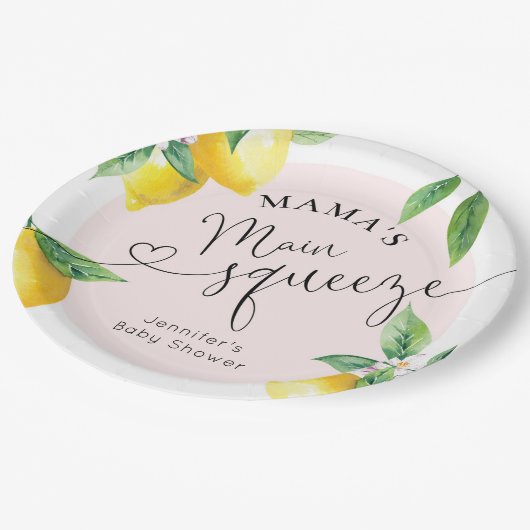 ピンクのレモンママのメイン絞りベビーシャワーナプキン ペーパープレート (アングル)