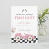 ピンクのレーシングカーレースの女の子2歳の誕生日パーティーの招待状 招待状 (スタンド正面)