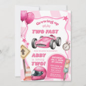 ピンクのレーシングカー 2歳の誕生日おめでとう 招待状 (正面)