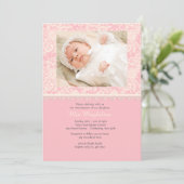 ピンクのレースと水玉模様の写真招待状 招待状 (スタンド正面)