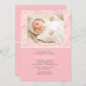 ピンクのレースと水玉模様の写真招待状 招待状 (正面/裏面)