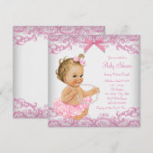 ピンクのレースのチュチュの女の子のベビーシャワー 招待状 (正面/裏面)