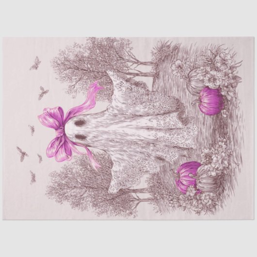 ピンクのレースのハロウィーンでドレープされたデコページ幽霊 薄葉紙 (正面)