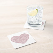 ピンクのレースのラブハート スクエアペーパーコースター (インサイチュ)