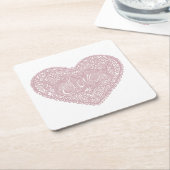 ピンクのレースのラブハート スクエアペーパーコースター (アングル)