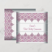 ピンクのレースの女の子の初聖体拝領 招待状 (正面/裏面)