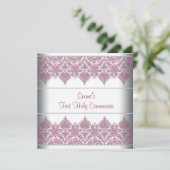 ピンクのレースの女の子の初聖体拝領 招待状 (スタンド正面)