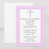 ピンクのレースの洗礼・キリスト洗礼 招待状 (正面/裏面)