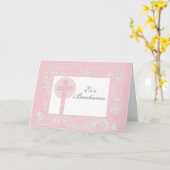 ピンクのレースの洗礼、スペイン語 カード (黄色い花)