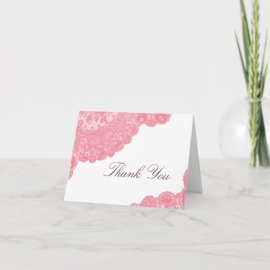 ピンクのレースの結婚式のサンキューカード サンキューカード (正面)