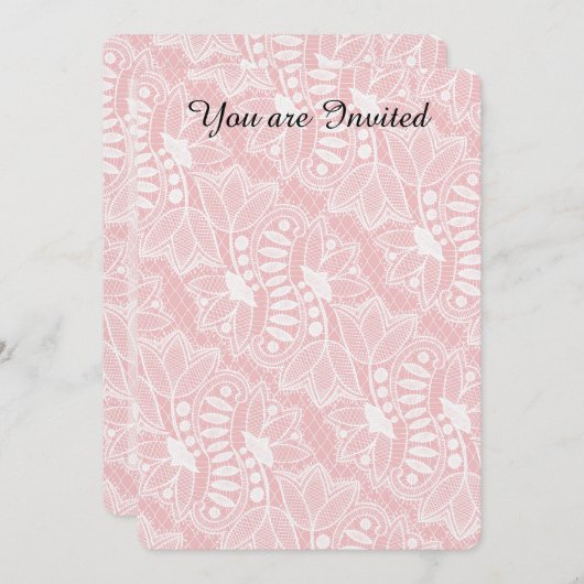 ピンクのレースの花柄 16歳の誕生日 招待状 (正面/裏面)