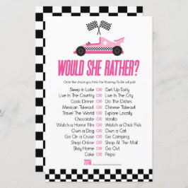 ピンクのレースカーは彼女はむしろ赤ちゃんシャワーのゲームをする