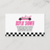 ピンクのレースカー赤ちゃんシャワー表示シャワー エンクロージャーカード (正面)