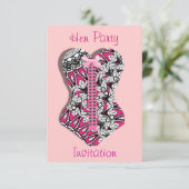 ピンクのレースコルセットガール  ハーンパーティー 個人用オリジナルI 招待状 (スタンド正面)