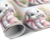 ピンクのレースドレスを着たホワイトバニー ラッピングペーパー (ロールコーナー)