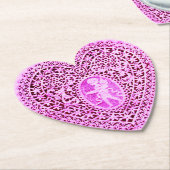 ピンクのレースハートバレンタインデーのキューピッドフローラ ペーパーコースター (アングル)