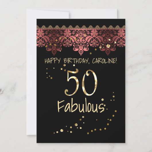 ピンクのレースロマンチックな黒グラディエント青銅レースのようアニー 招待状 (正面)