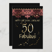 ピンクのレースロマンチックな黒グラディエント青銅レースのようアニー 招待状 (正面/裏面)